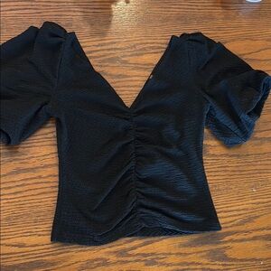 Free People Black Ruched Fitted Sleeve Blouse